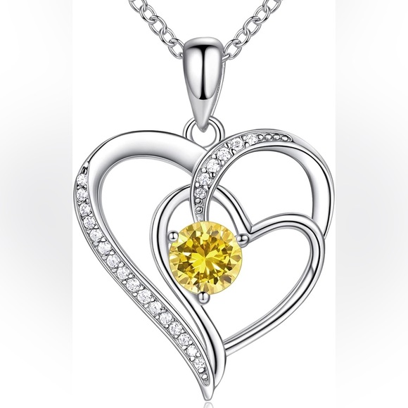 925 Silver 18” Heart Necklace with Yellow Gemstone 💛 - Picture 2 of 8